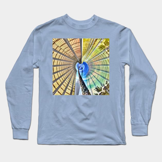 Whirling Building and Palms Abstract Long Sleeve T-Shirt by Debra Martz